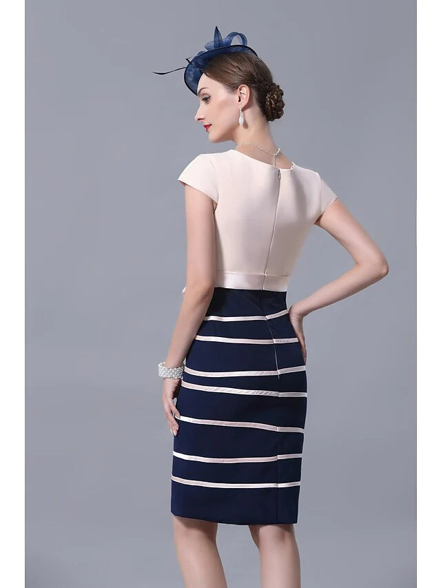 Wholesale Mother of the Bride Dress Elegant Jewel Neck Knee Length Satin 3/4 Length Sleeve with Sash Ribbon Bow(s)