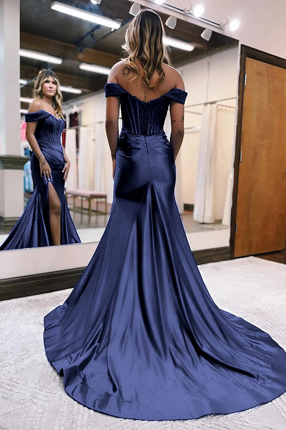Wholesale Mermaid Off The Shoulder Court Train Long Dress With Split prom dresses with long sleeves