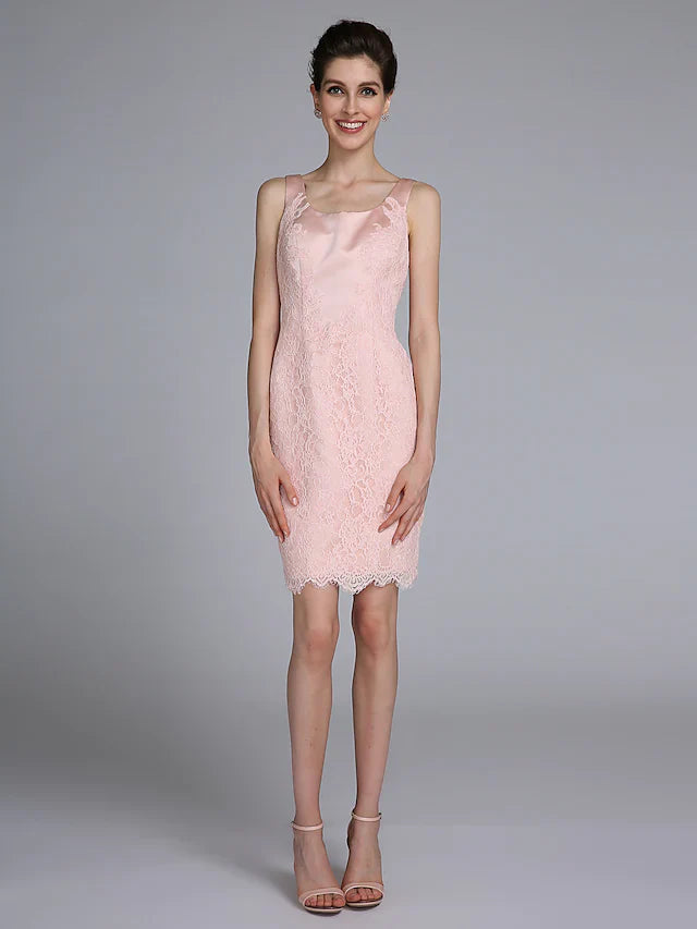 Wholesale Mother of the Bride Dress Convertible Dress Scoop Neck Short Mini Lace Satin Long Sleeve with Lace Appliques