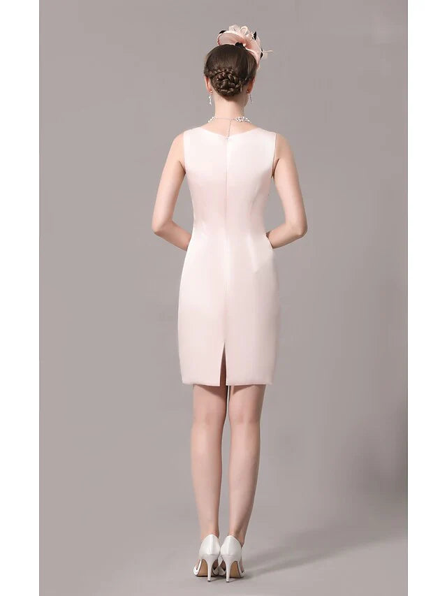 Wholesale Mother of the Bride Dress Plus Size Elegant Scoop Neck Knee Length Satin Sleeveless with Beading Appliques