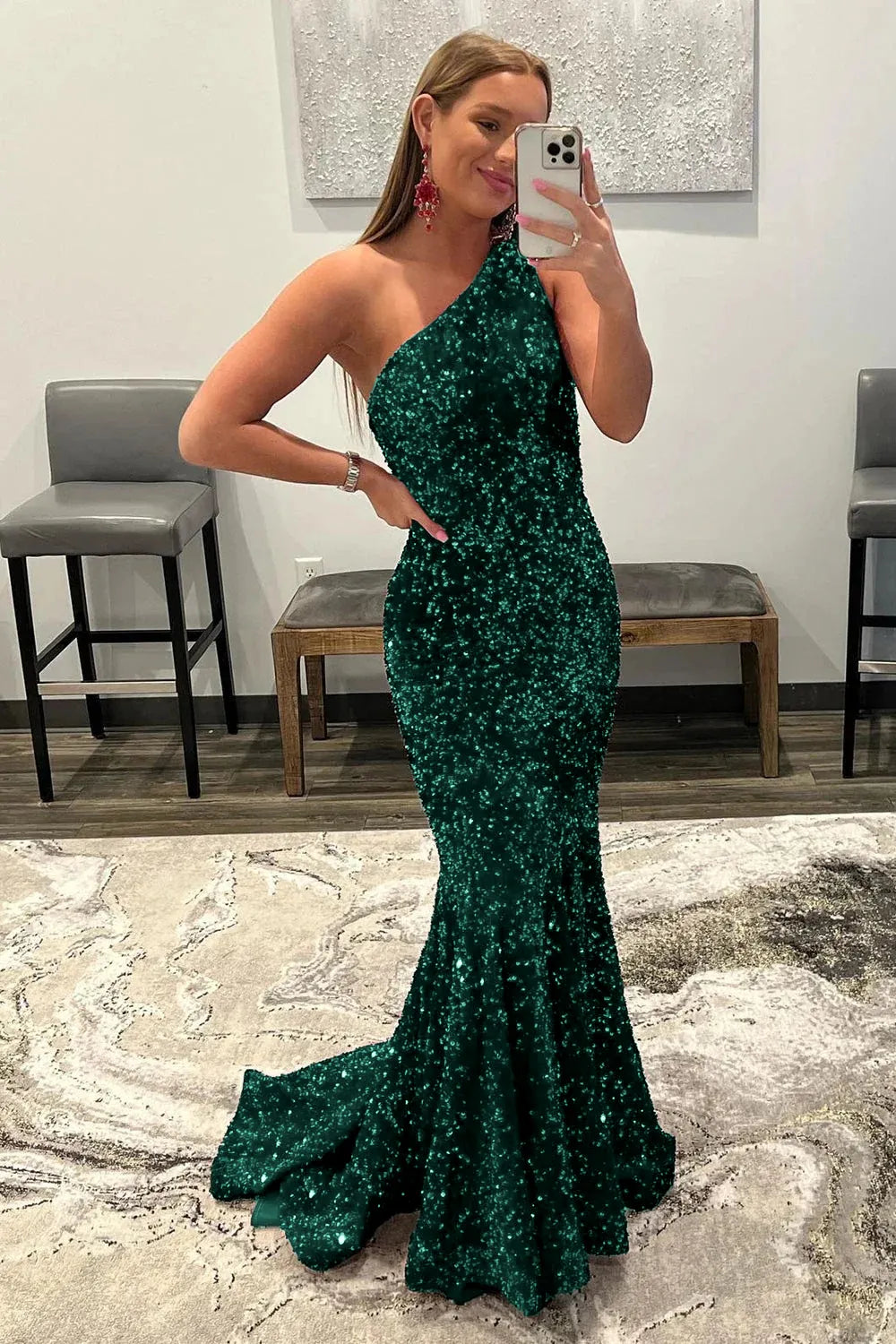 Wholesale Mermaid Glitter Sexy One-Shoulder Long Prom Dress With Sequins prom dresses with long sleeves