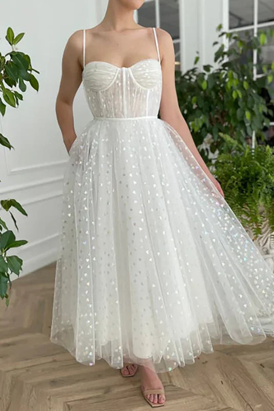 Wholesale A Line Spaghetti Straps Ankle Length Tulle Homecoming Dresses