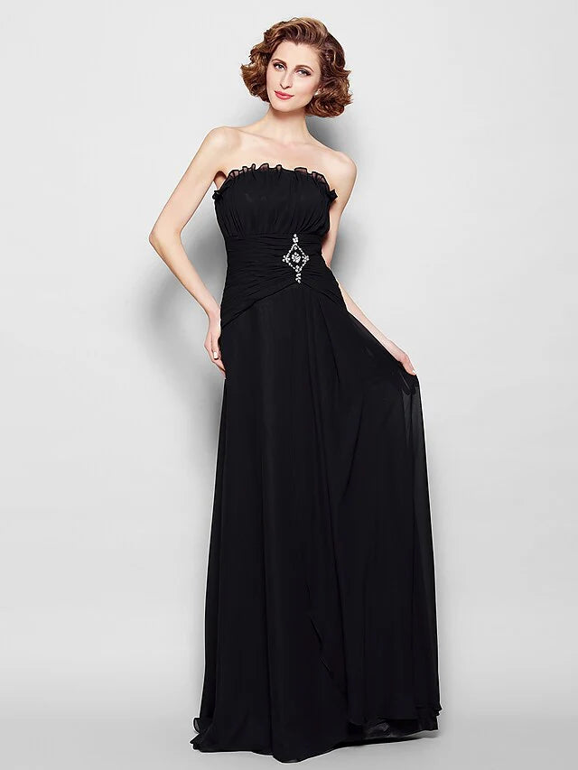 Wholesale A-Line Mother of the Bride Dress Wrap Included Strapless Floor Length Chiffon Half Sleeve with Ruched Beading Ruffles
