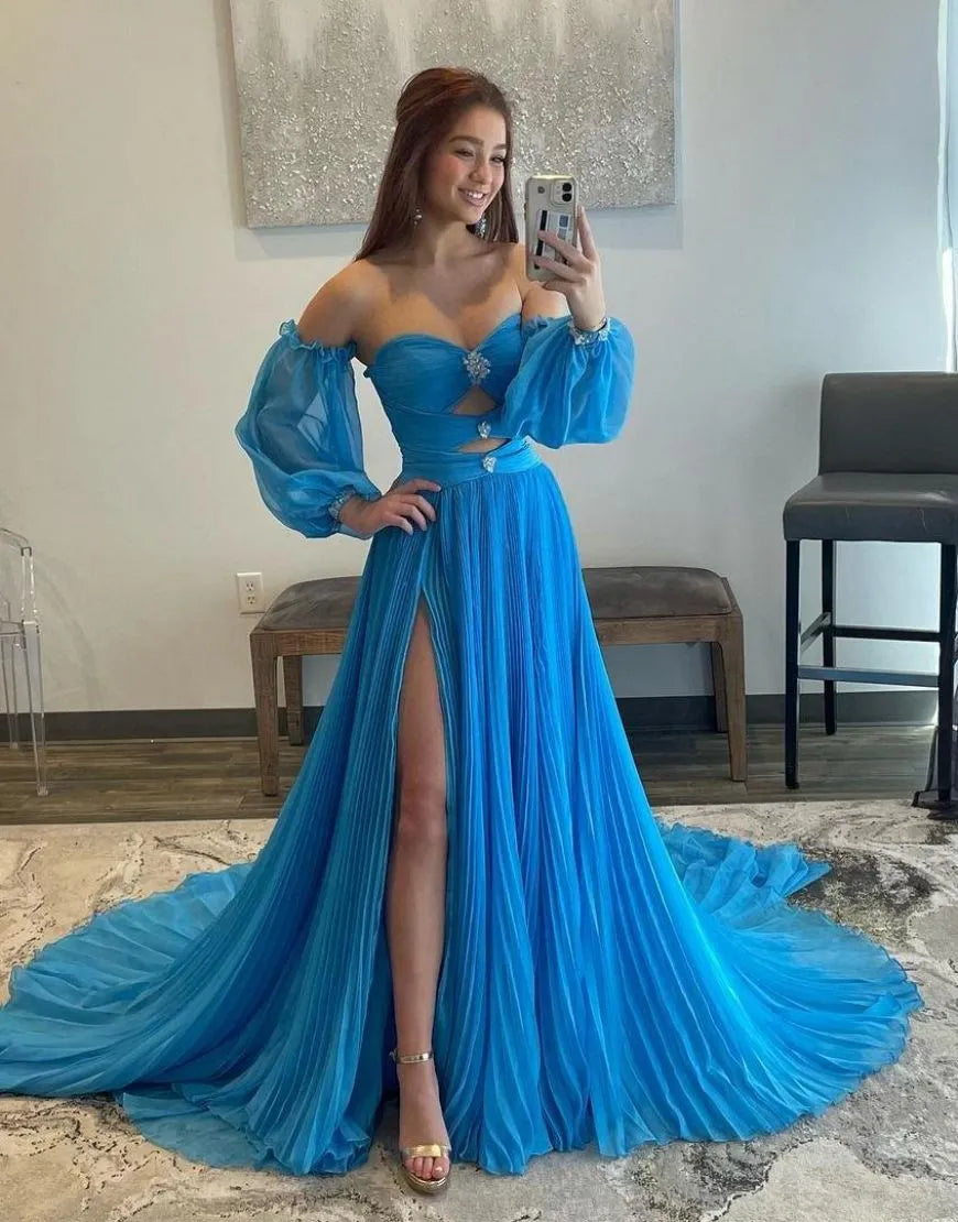 Wholesale Elegant A-Line Court Train Prom Dress With Detachable Sleeves prom dresses shops