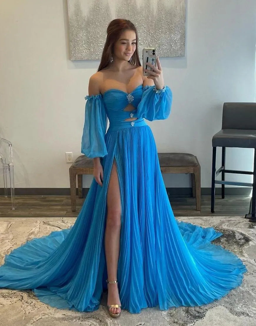 Wholesale Elegant A-Line Court Train Prom Dress With Detachable Sleeves prom dresses shops