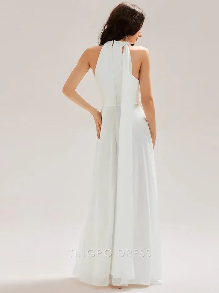 Elegant A-Line Halter Neck Maxi Dress with Flowing Drape Detail Prom Dress