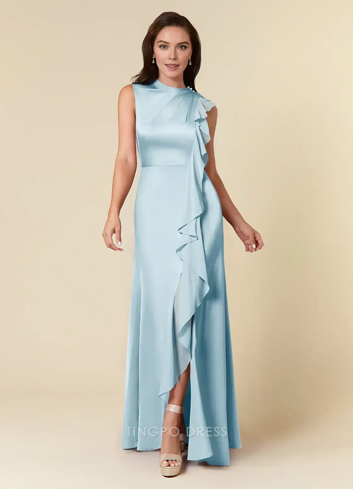 Elegant A-Line High Neck Sleeveless Floor-Length flounce Mother of the Bride Dress