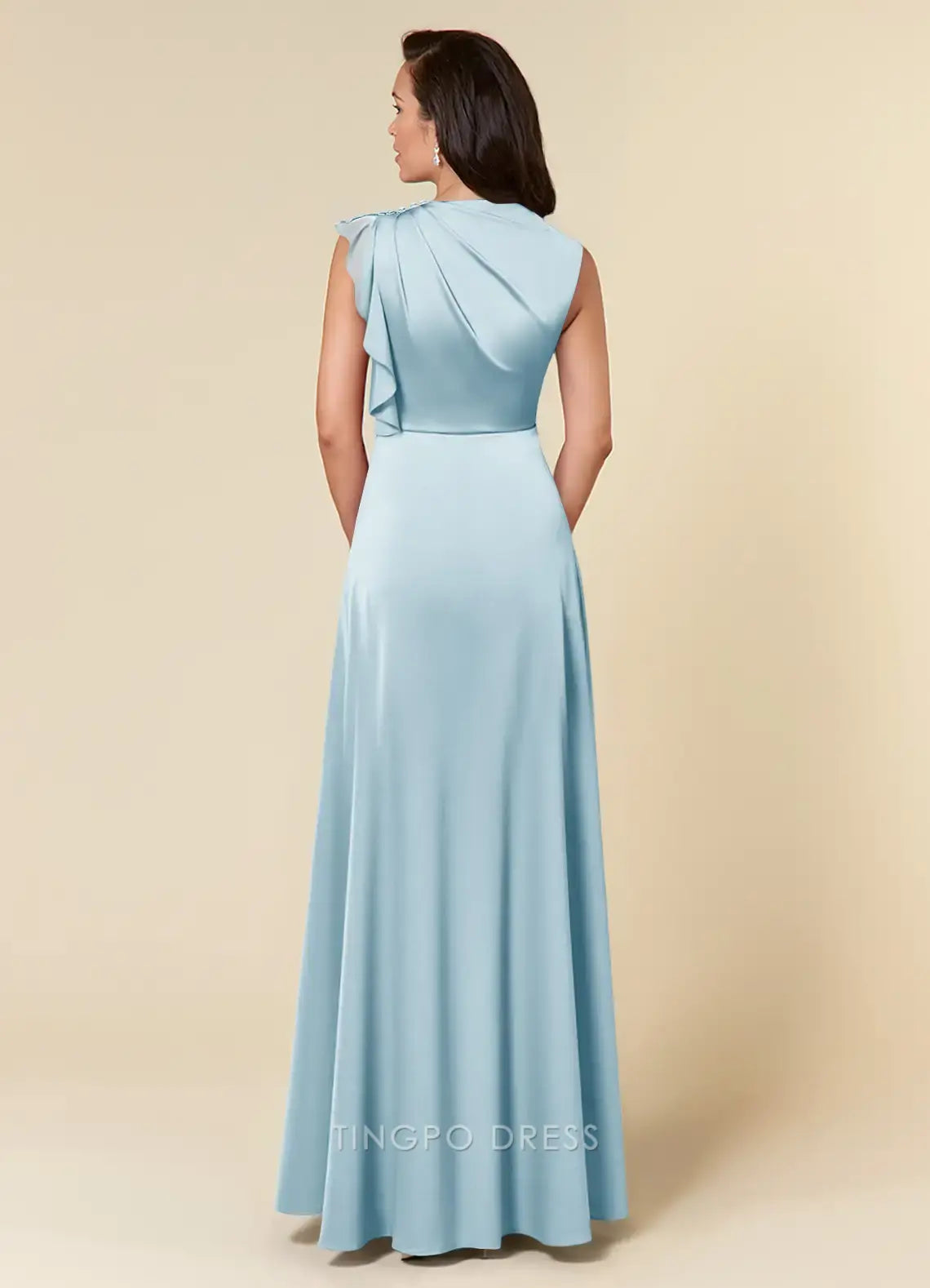 Elegant A-Line High Neck Sleeveless Floor-Length flounce Mother of the Bride Dress