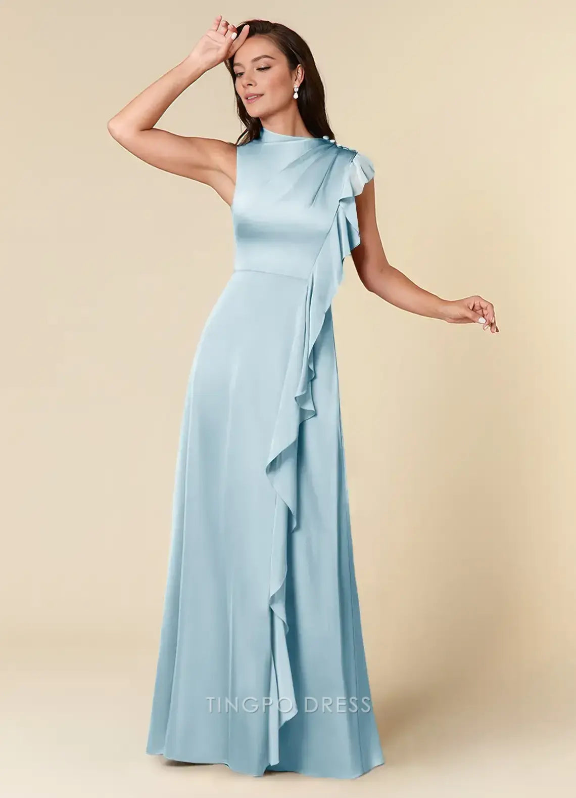 Elegant A-Line High Neck Sleeveless Floor-Length flounce Mother of the Bride Dress