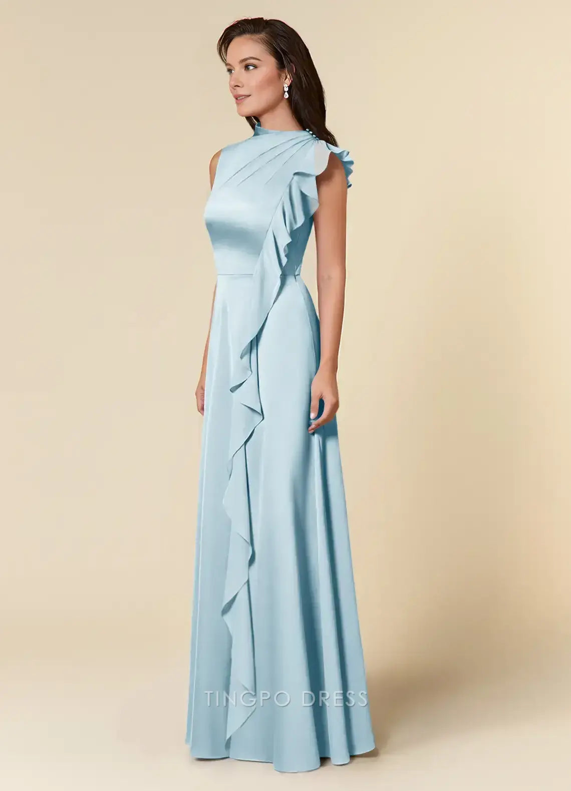 Elegant A-Line High Neck Sleeveless Floor-Length flounce Mother of the Bride Dress