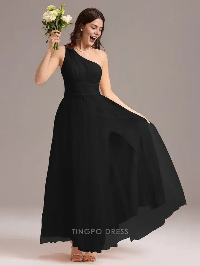 Elegant A-Line One - Shoulder Tulle Ankle-Length Maxi Dress Prom Dress