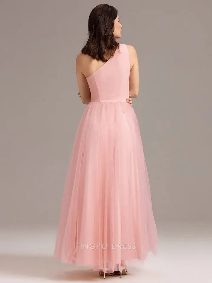 Elegant A-Line One - Shoulder Tulle Ankle-Length Maxi Dress Prom Dress
