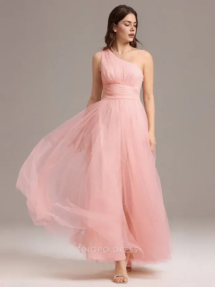Elegant A-Line One - Shoulder Tulle Ankle-Length Maxi Dress Prom Dress