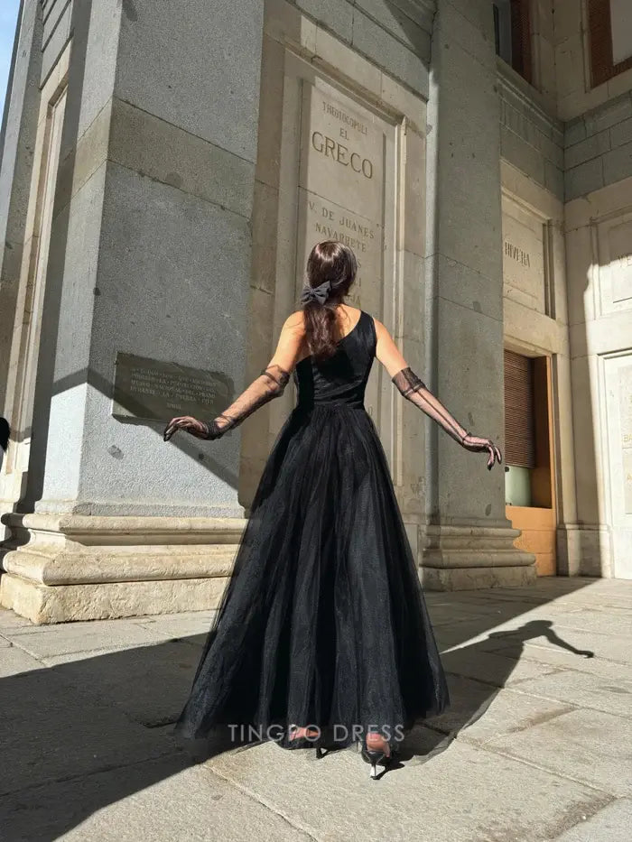 Elegant A-Line One - Shoulder Tulle Ankle-Length Maxi Dress Prom Dress
