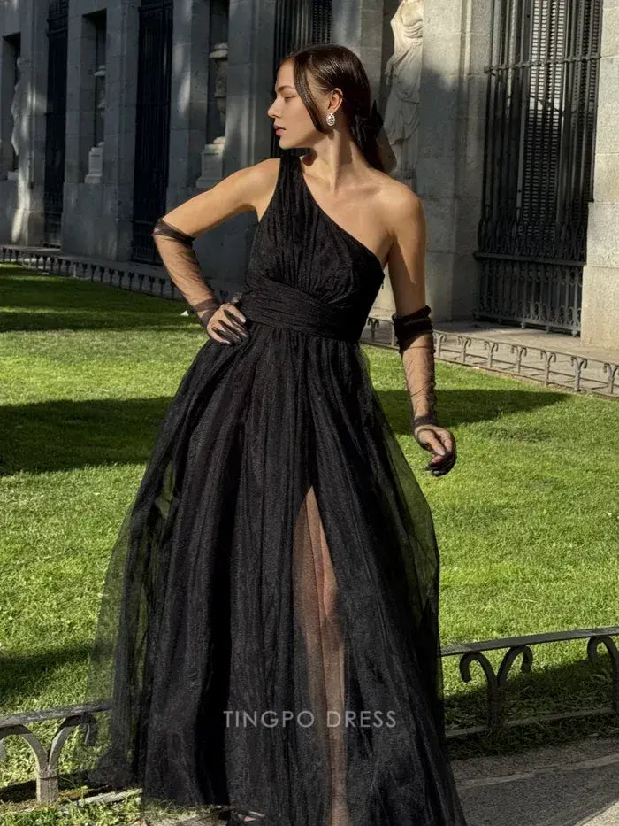 Elegant A-Line One - Shoulder Tulle Ankle-Length Maxi Dress Prom Dress