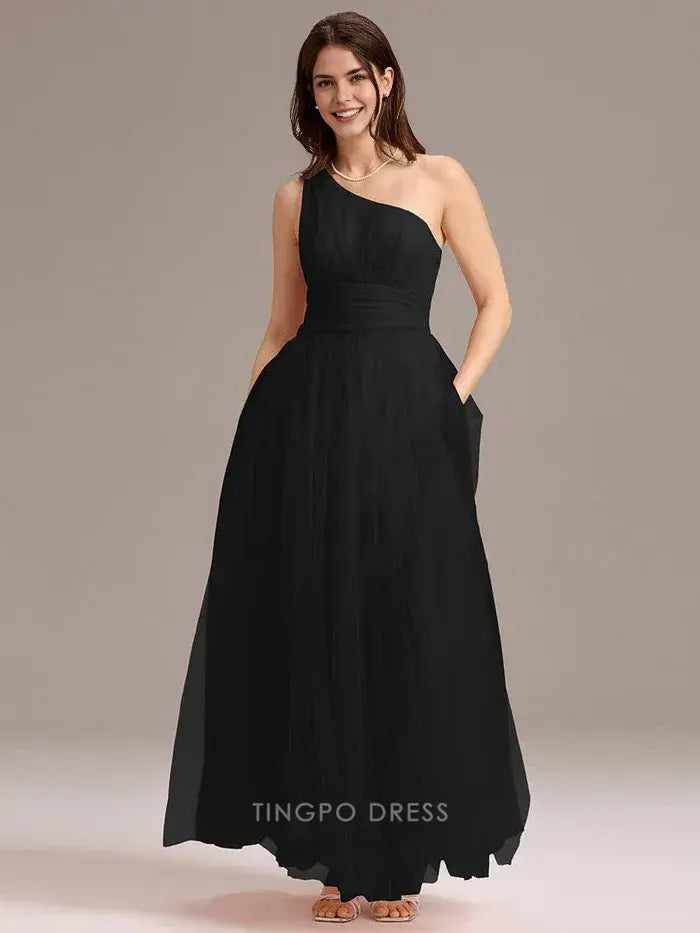 Elegant A-Line One - Shoulder Tulle Ankle-Length Maxi Dress Prom Dress