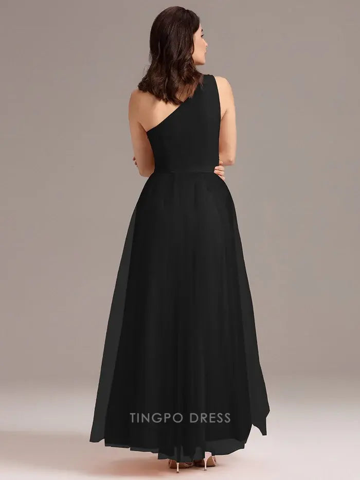 Elegant A-Line One - Shoulder Tulle Ankle-Length Maxi Dress Prom Dress