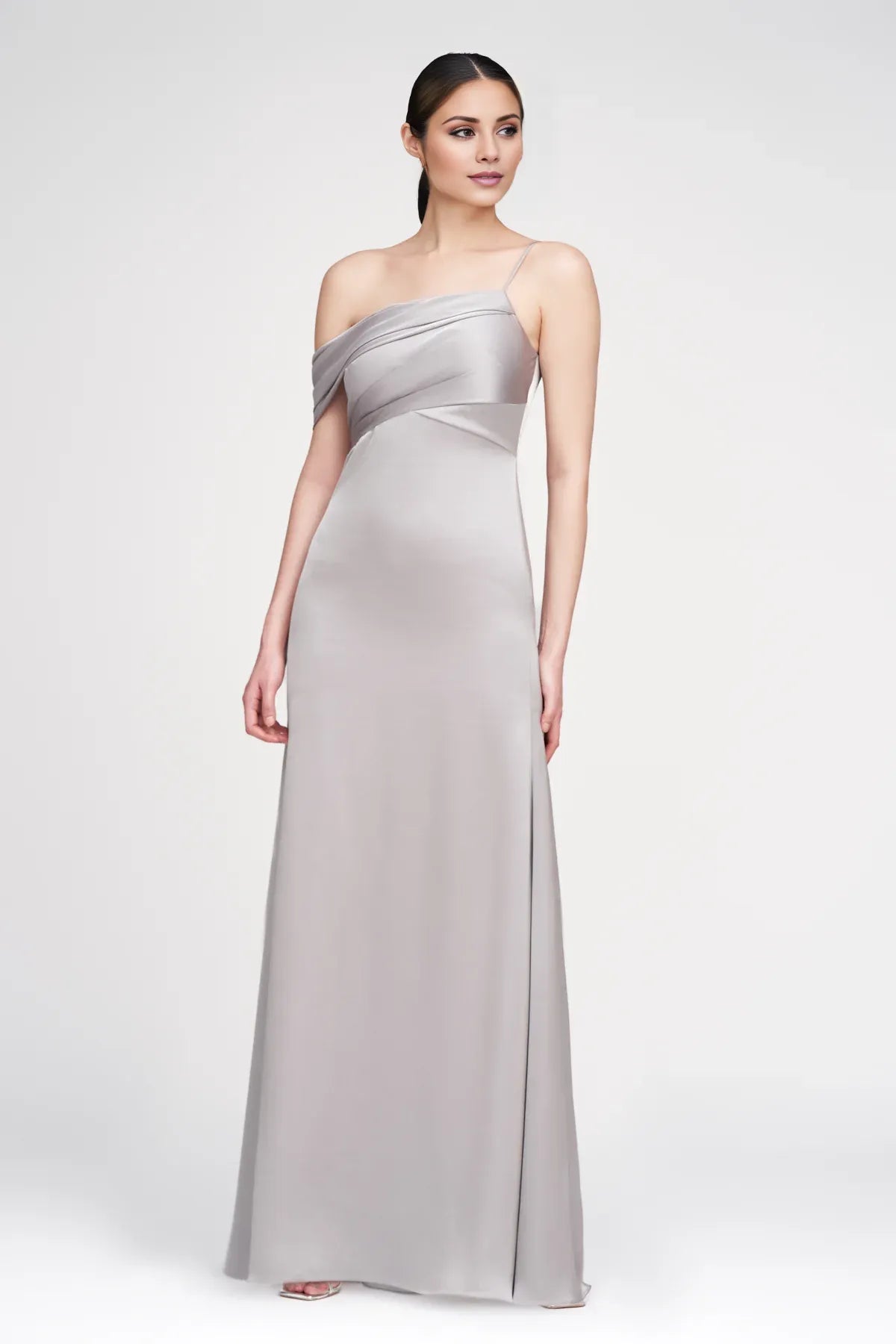 Elegant A-Line/Princess Asymmetric Drape Satin Floor-Length Maxi Dress Prom Dress