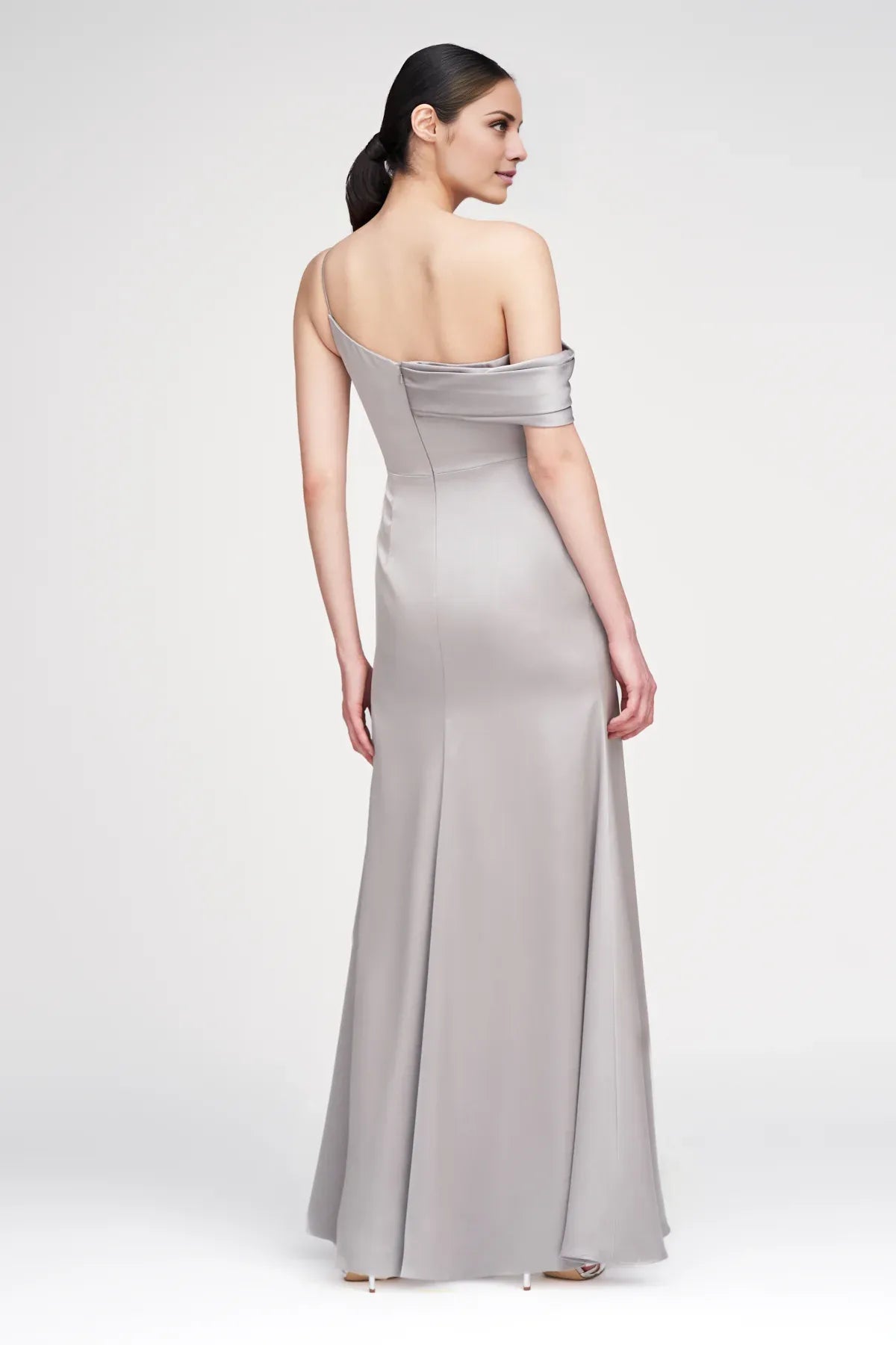 Elegant A-Line/Princess Asymmetric Drape Satin Floor-Length Maxi Dress Prom Dress