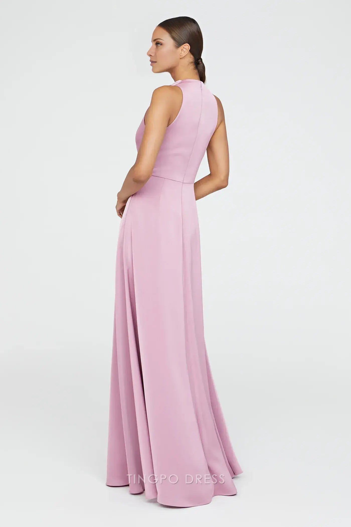 Elegant A-Line/Princess Cowl Neck Sleeveless Satin Floor-Length Solid Color Maxi Dress Prom Dress