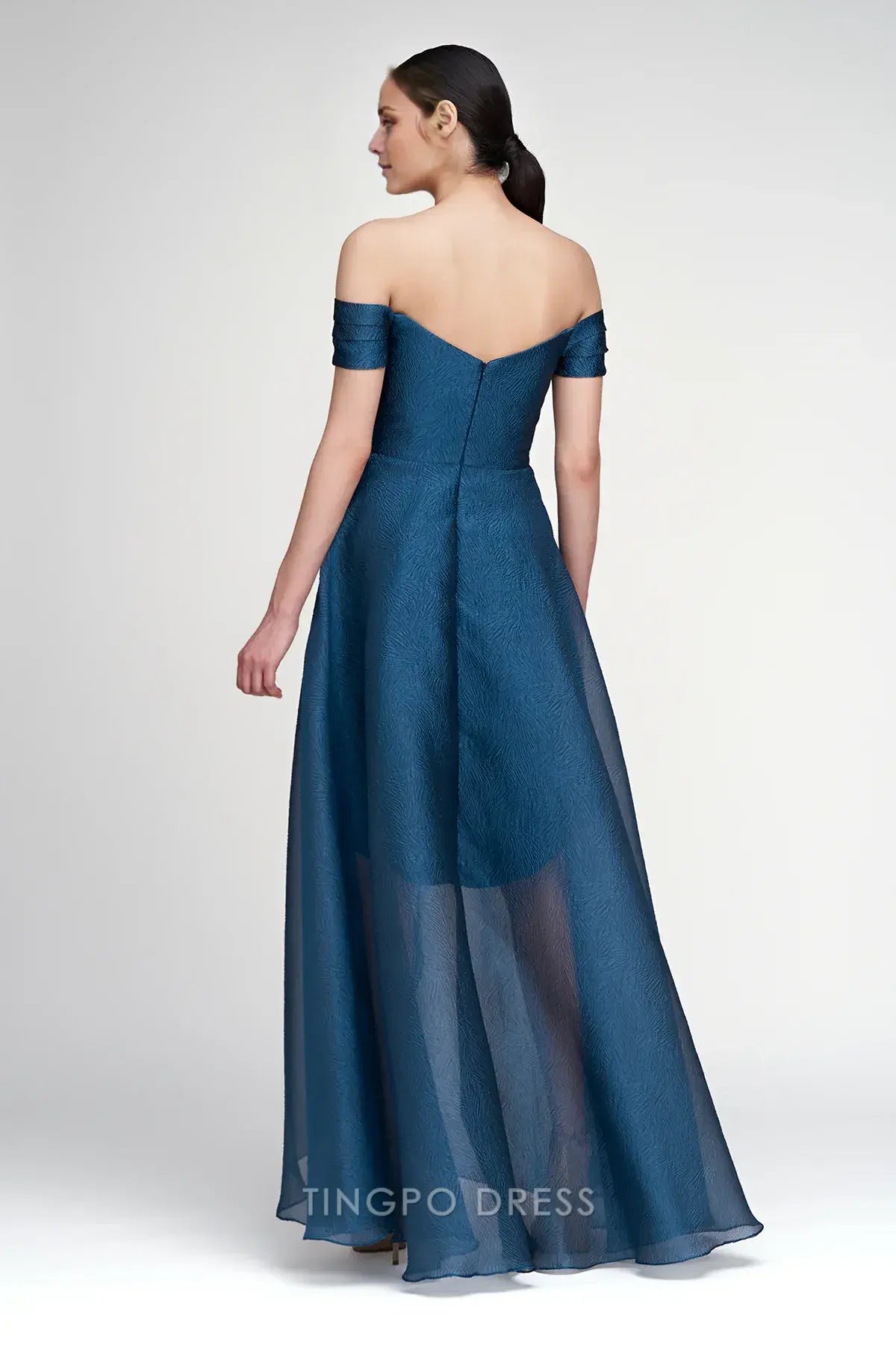 Elegant A-Line/Princess Off-Shoulder Draped Asymmetrical Organza Maxi Dress Prom Dress