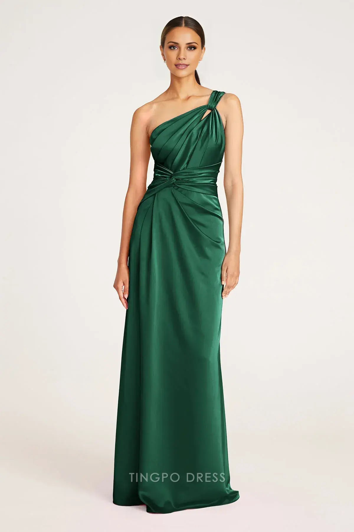 Elegant A-Line/Princess One-Shoulder Sleeveless Draped Satin Maxi Dress Prom Dress