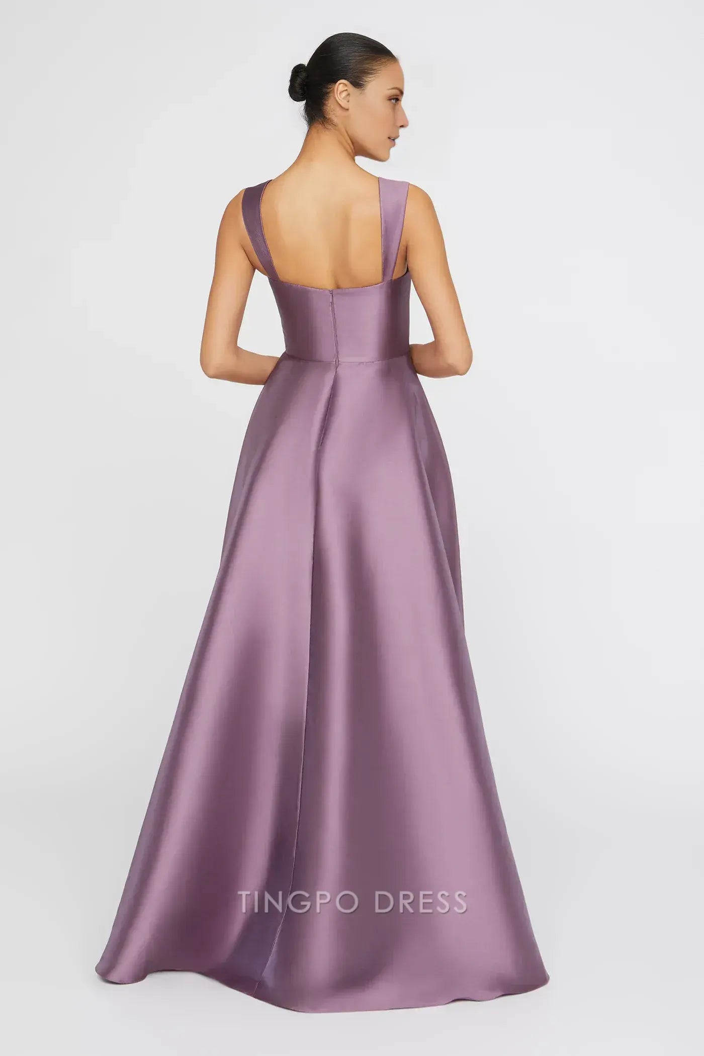 Elegant A-Line/Princess Square Neck Satin Asymmetrical Hem Maxi Dress Prom Dress