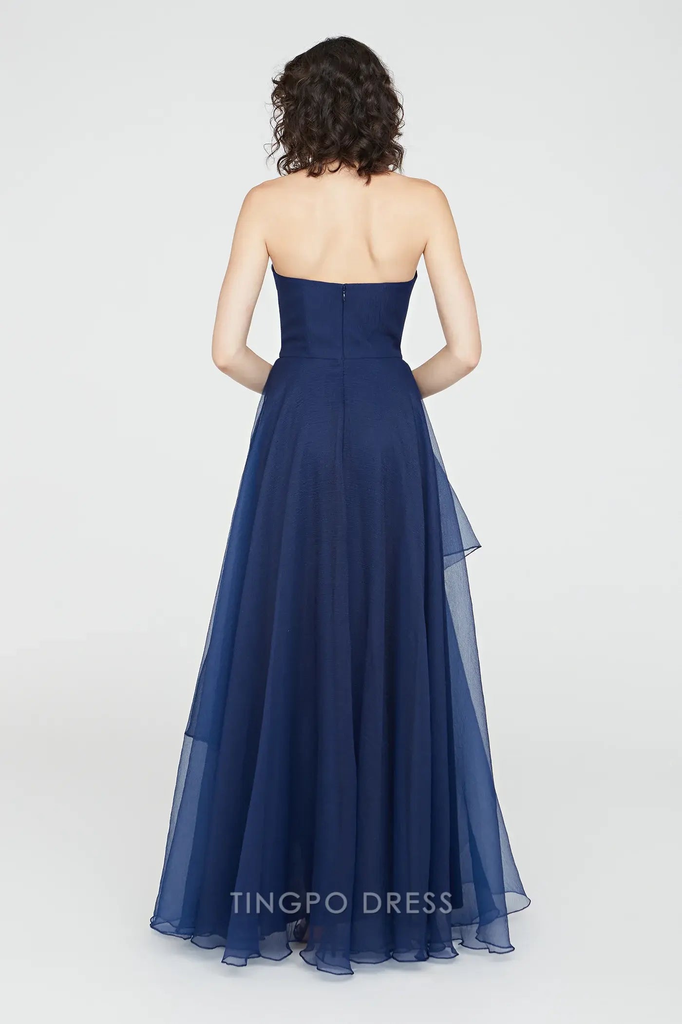 Elegant A-Line/Princess Strapless Beaded Asymmetrical Tulle Maxi Dress Prom Dress