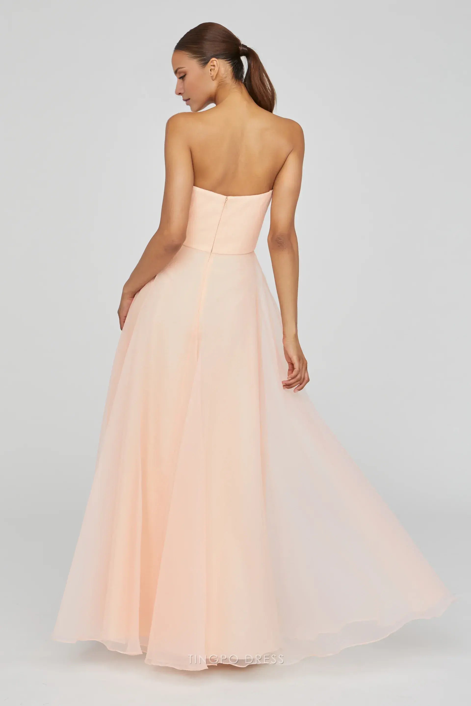 Elegant A-Line/Princess Strapless Ruffled Tulle High-Low Maxi Dress Prom Dress