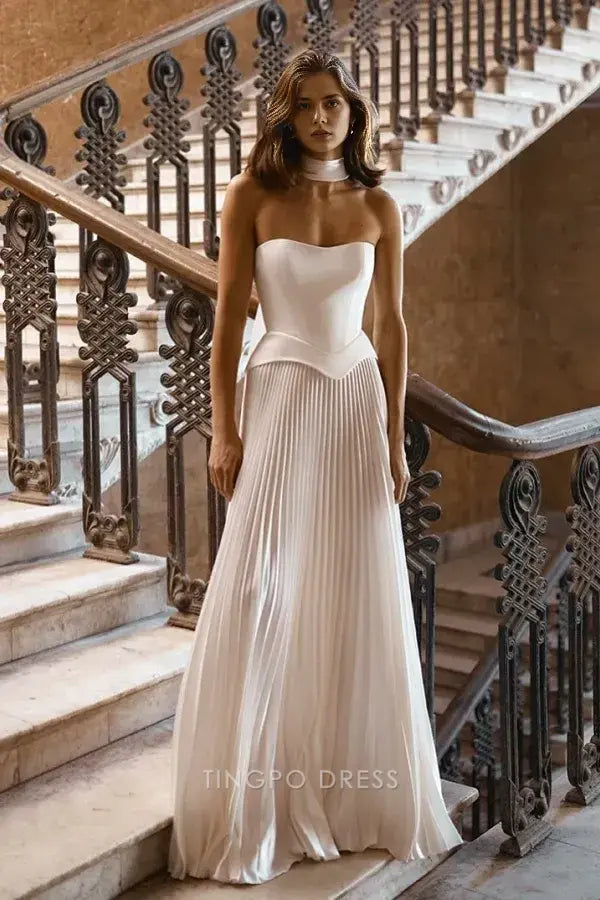 Elegant A-Line Strapless Pleated Mermaid Maxi Dress with Detachable Cape Prom Dress