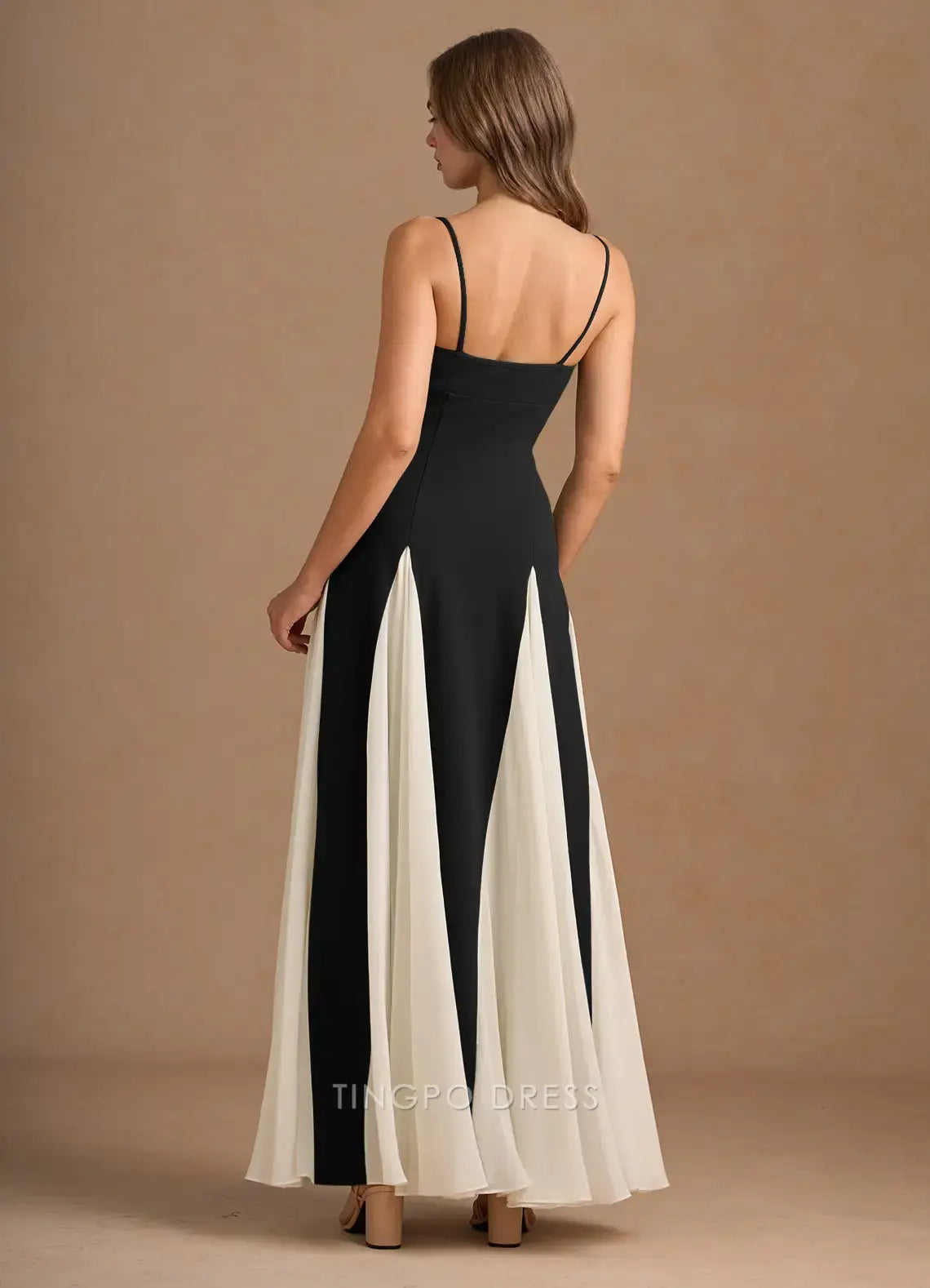 Elegant A-Line Sweetheart Neck Color Block Spaghetti Strap Ankle-Length Maxi Dress Prom Dress