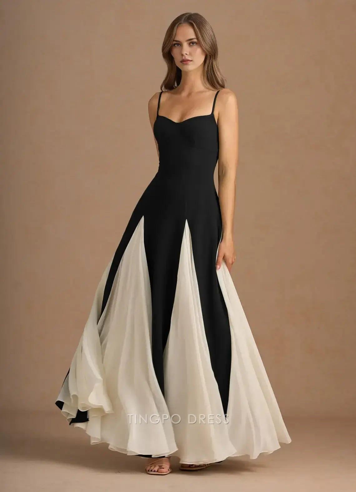 Elegant A-Line Sweetheart Neck Color Block Spaghetti Strap Ankle-Length Maxi Dress Prom Dress