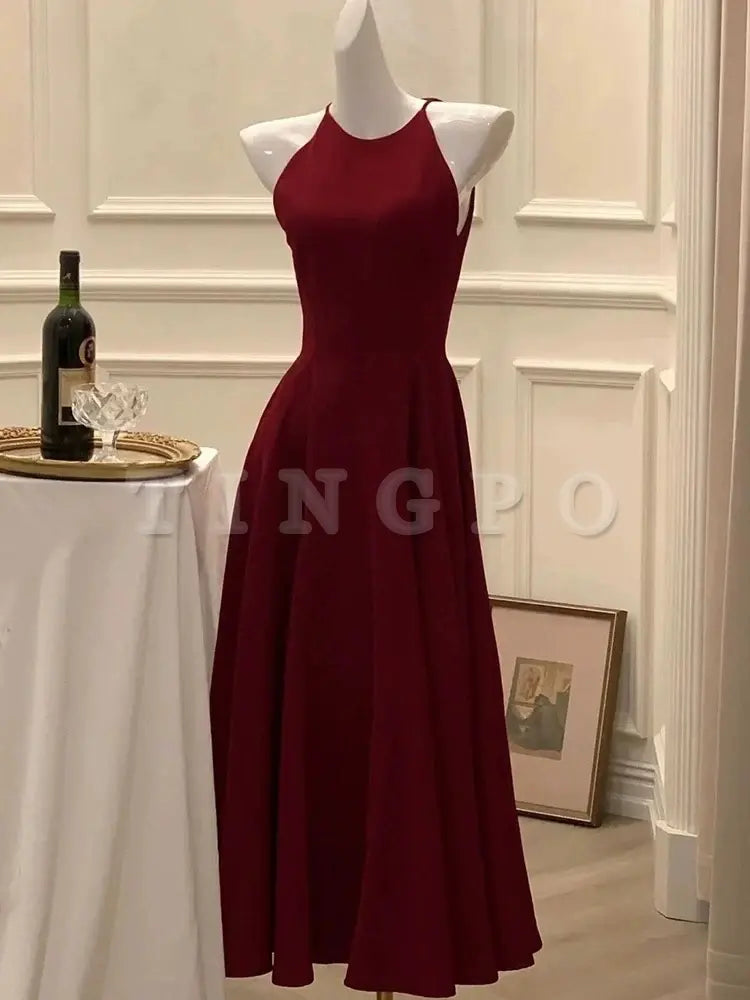 Wholesale Elegant A Line Ankle Length Burgundy Prom Dresses Evening Dress formal wear dresses