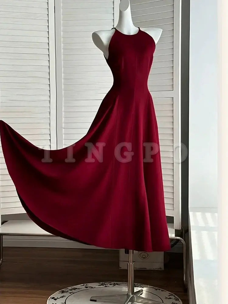 Wholesale Elegant A Line Ankle Length Burgundy Prom Dresses Evening Dress formal wear dresses