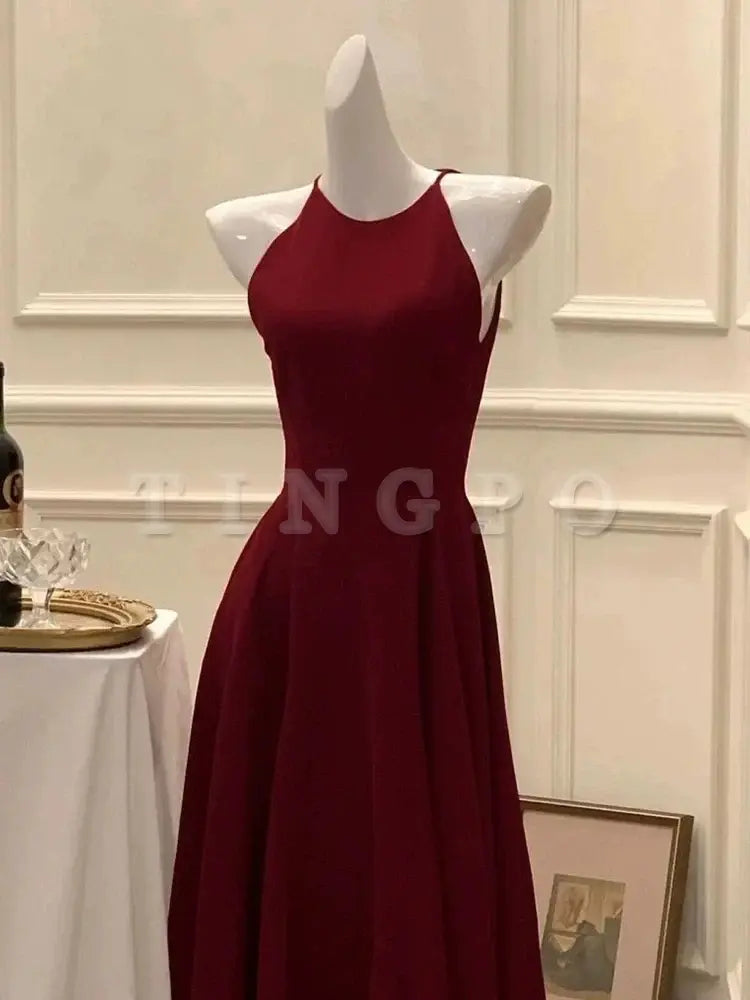 Wholesale Elegant A Line Ankle Length Burgundy Prom Dresses Evening Dress formal wear dresses