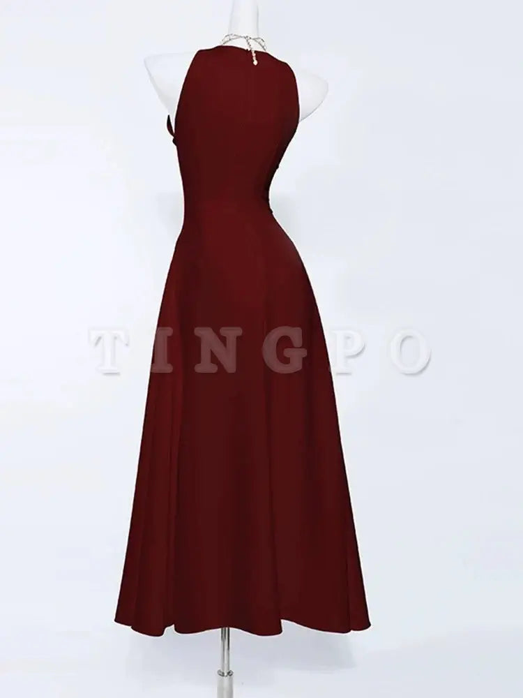 Wholesale Elegant A Line Ankle Length Burgundy Prom Dresses Evening Dress formal wear dresses