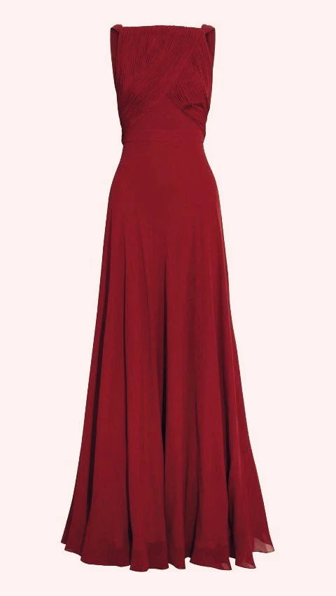 Wholesale Elegant A Line Sleeveless Chiffon Red Long Prom Dresses Evening Dress formal wear dresses ﻿