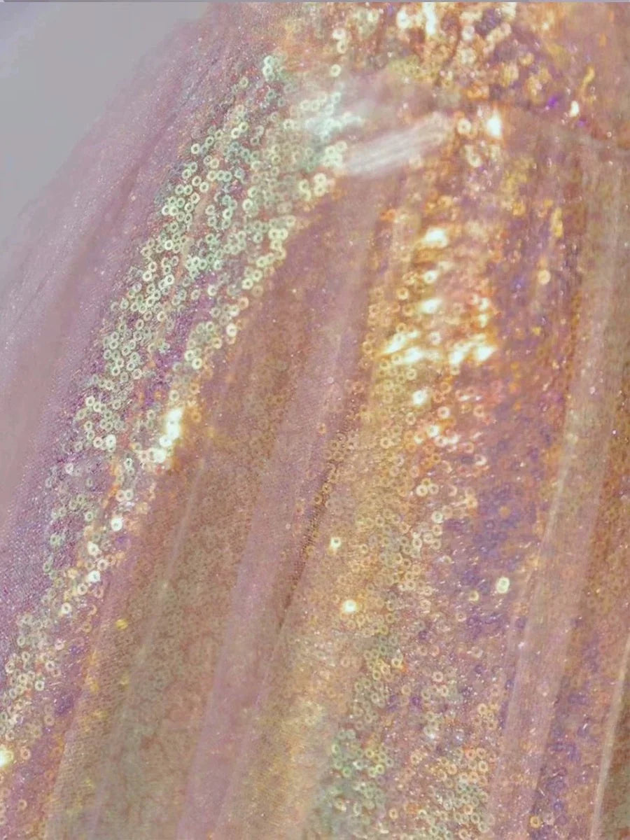 TingPo Wholesale Elegant A Line Spaghetti Straps Pink Sequin Long Prom Dress Evening Dresses