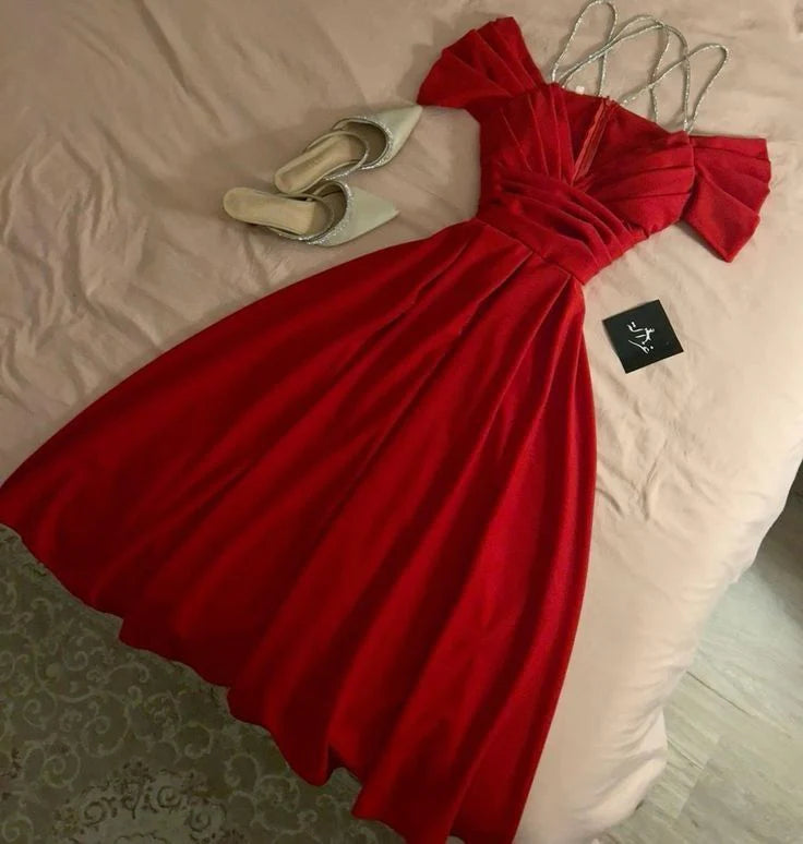 Wholesale Elegant A Line Spaghetti Straps Red Long Prom Dress Evening Dresses formal wear dresses