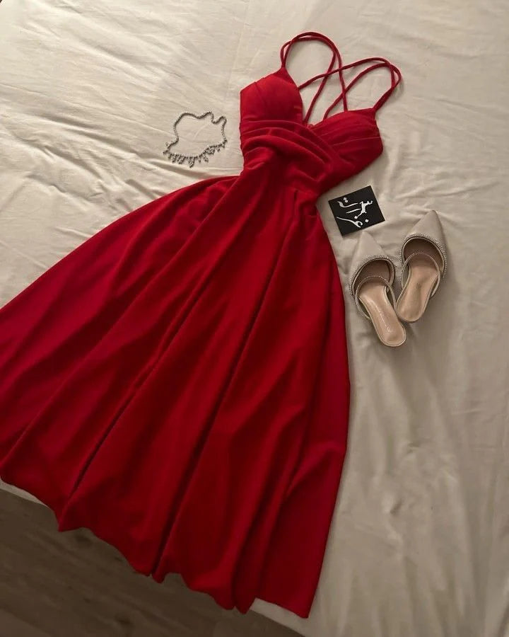 Wholesale Elegant A Line Spaghetti Straps Red Long Prom Dress Evening Dresses formal wear dresses