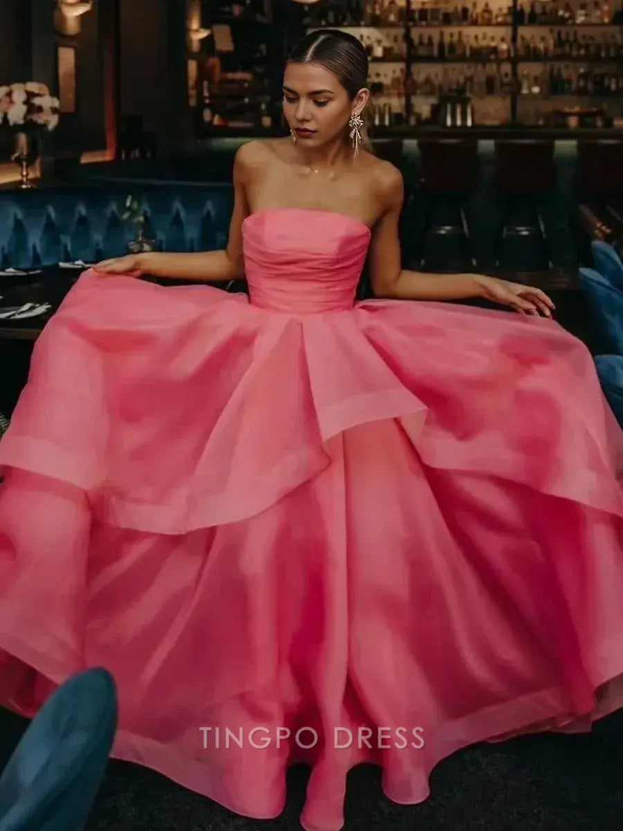 Elegant A Line Strapless Sleeveless Organza Floor-Length Prom Dress