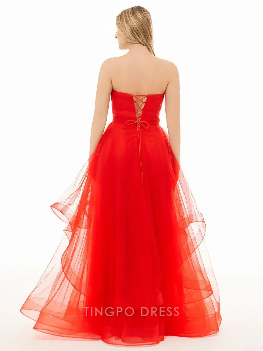 Elegant A Line Strapless Sleeveless Organza Floor-Length Prom Dress