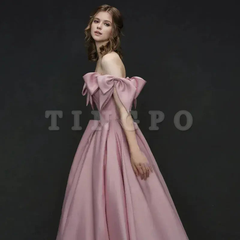 Wholesale Elegant A line Off The Shoulder Satin Pink Evening Dress Long Prom Dresses formal wear dresses