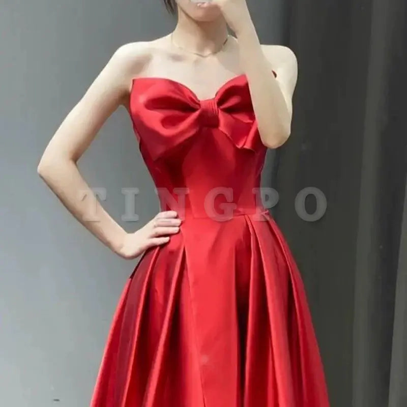 Wholesale Elegant A line Sweetheart Red Satin Long Prom Dress Evening Dresses formal wear dresses