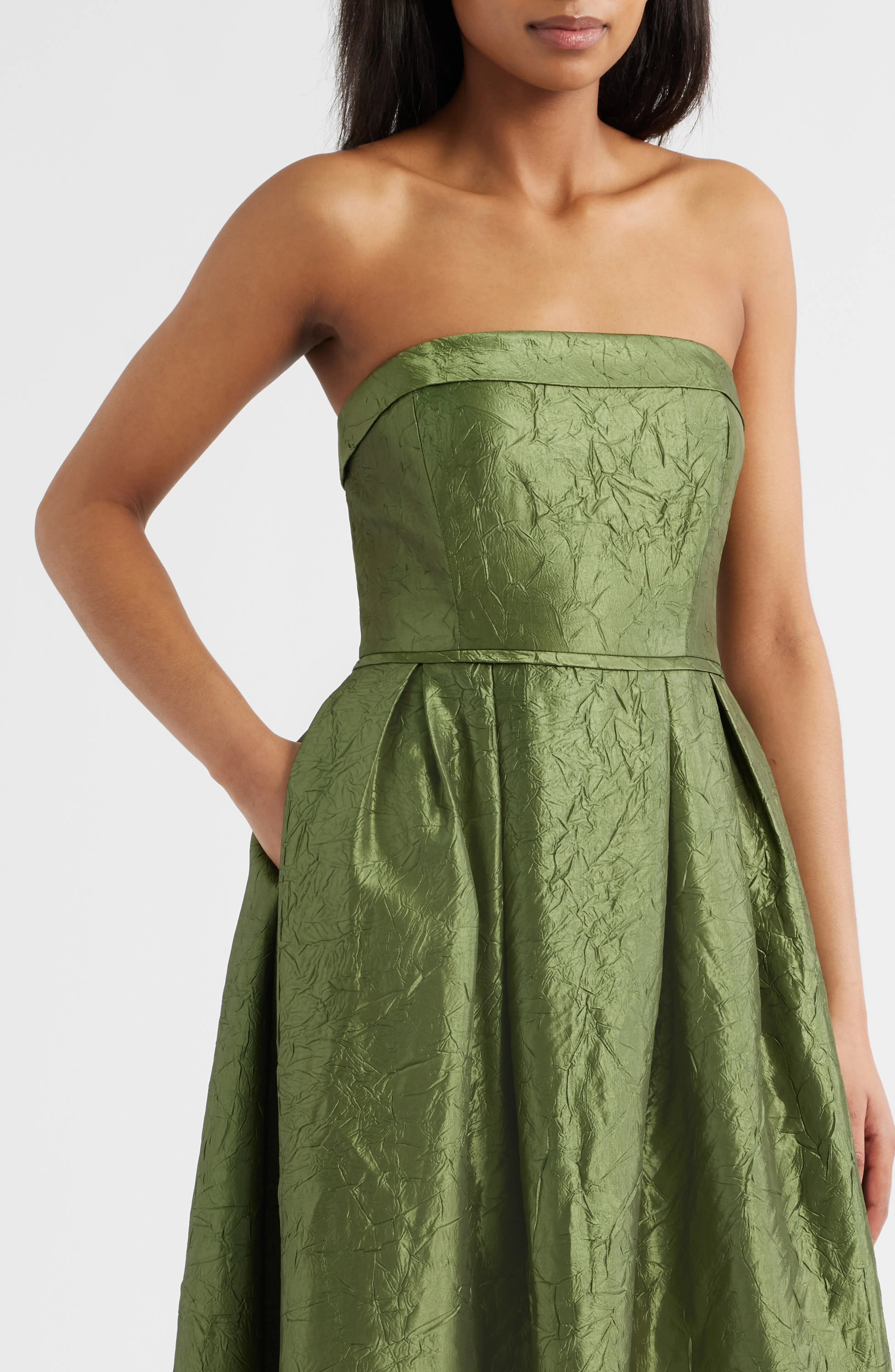 Elegant Crinkled Taffeta Strapless Pleated A-Line Ankle-Length Maxi Dress Prom Dress