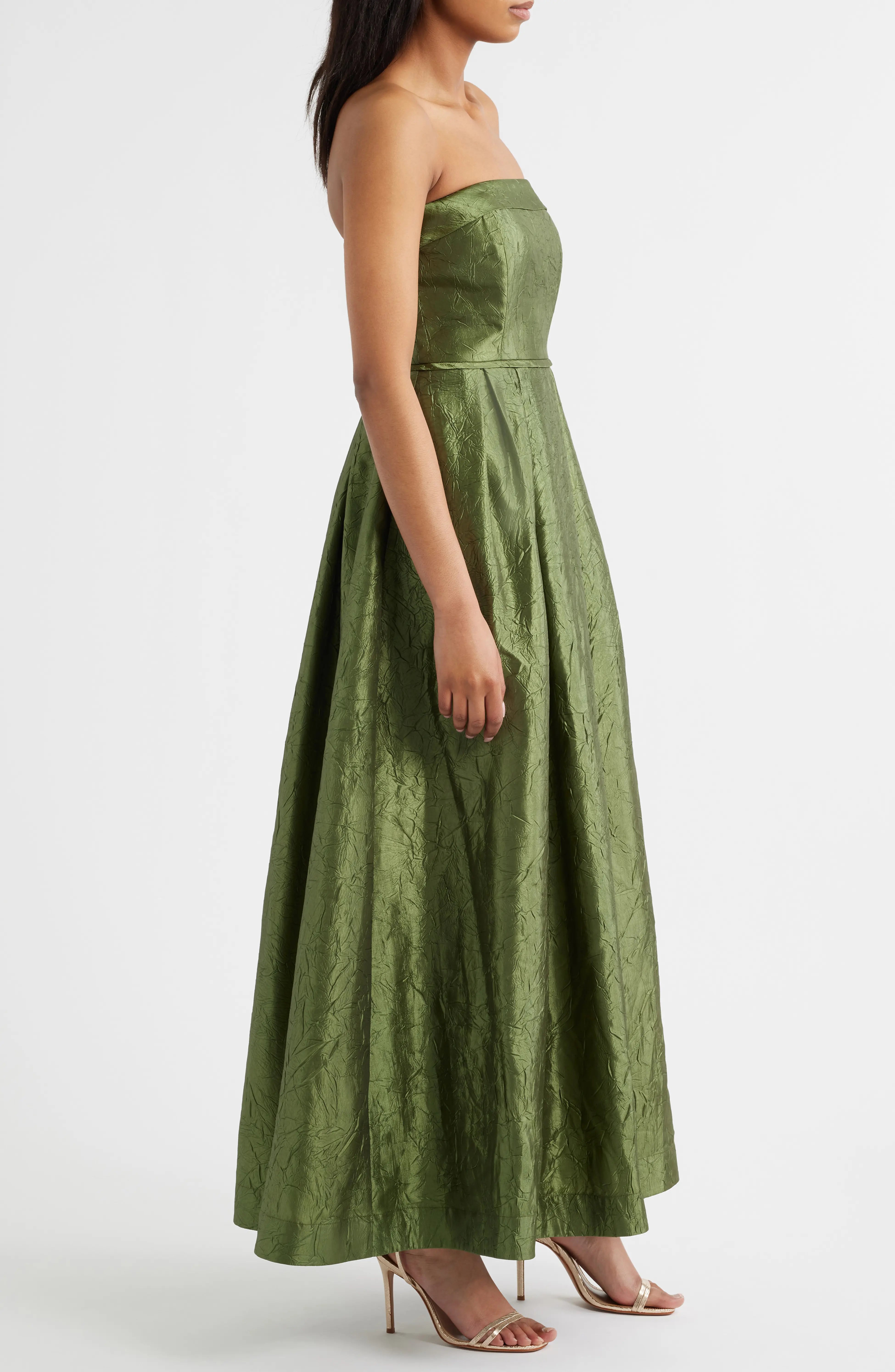 Elegant Crinkled Taffeta Strapless Pleated A-Line Ankle-Length Maxi Dress Prom Dress