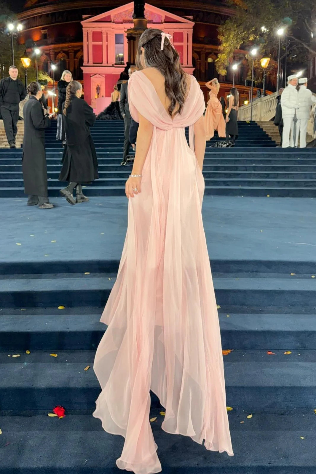 Elegant Dusty Pink Chiffon Sleeveless Cowl Neck Twist-Front A-Line Maxi Dress Prom Dress