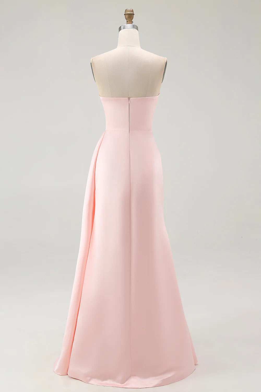 Elegant Dusty Pink Satin Strapless Asymmetric Ruffle Mermaid Maxi Dress Prom Dress