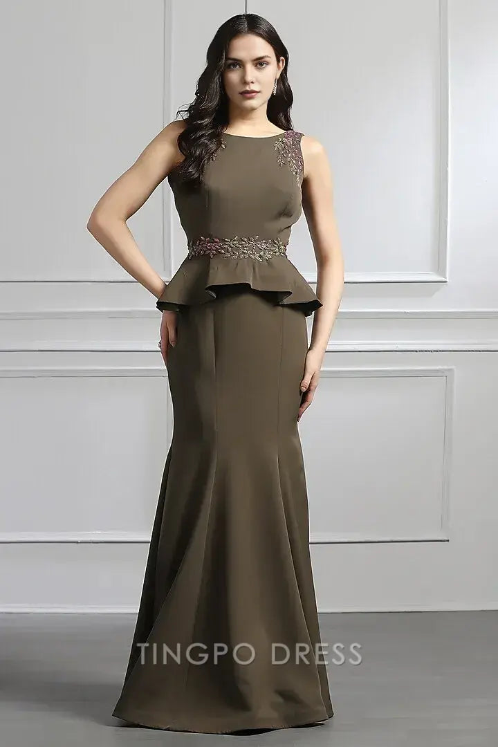 Elegant Embellished Peplum Mermaid Maxi Dress with Open Back Skirt Set Prom Dress