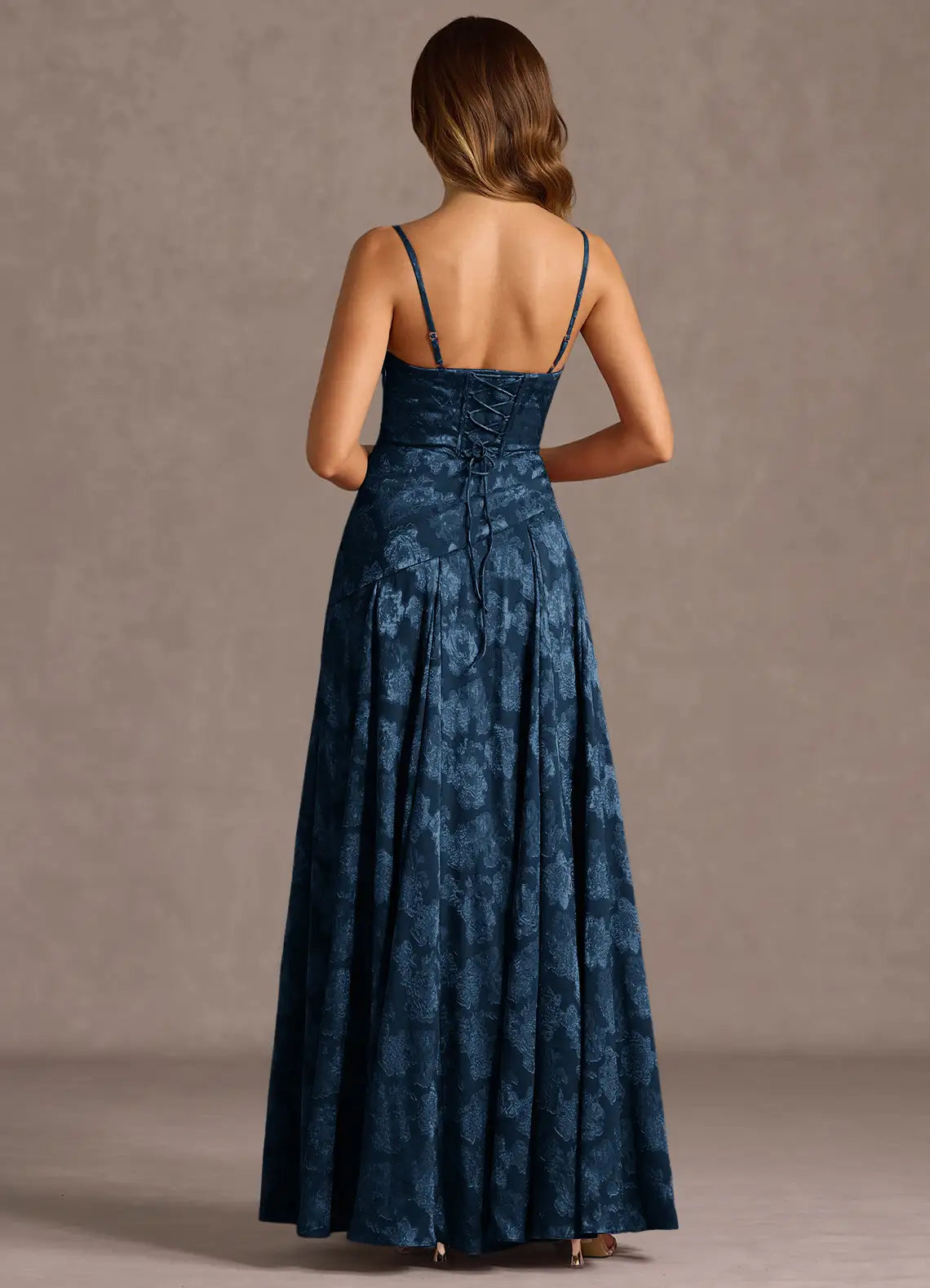 Elegant Floral Jacquard Strapless Halter Neck Lace-Up Back A-Line Maxi Dress with Detachable Sash Prom Dress
